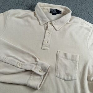 Vtg Polo Ralph Lauren Corduroy Shirt Mens XL Biege Polo Long Sleeve Pocket‎